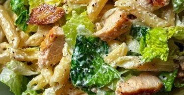 Caesar Nudelsalat mit frischem Römersalat und köstlichem Dressing