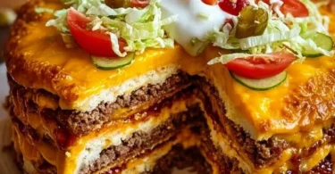 Deliziosa Cheeseburger-Torte, perfekt für Partys und besondere Anlässe.