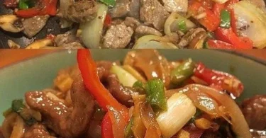 Schale mit chinesischem Rindfleisch und frischem Gemüse