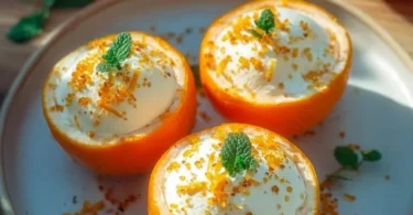 Cremiges Aperol Orangen Eis in einer eleganten Eisschale serviert