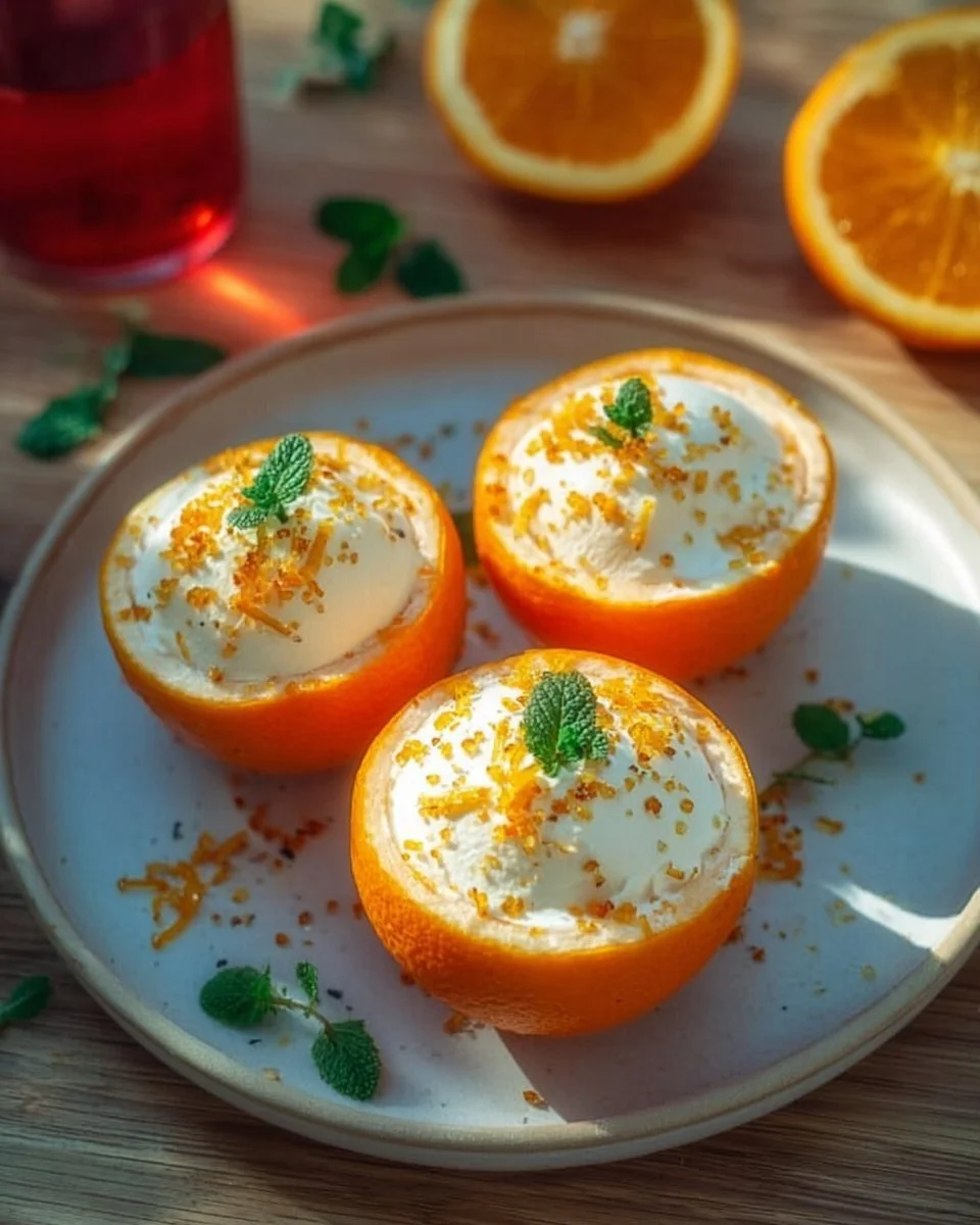 Cremiges Aperol Orangen Eis in einer eleganten Eisschale serviert