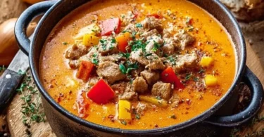 Deftige Suppe mit frischem Gemüse und herzhaften Zutaten
