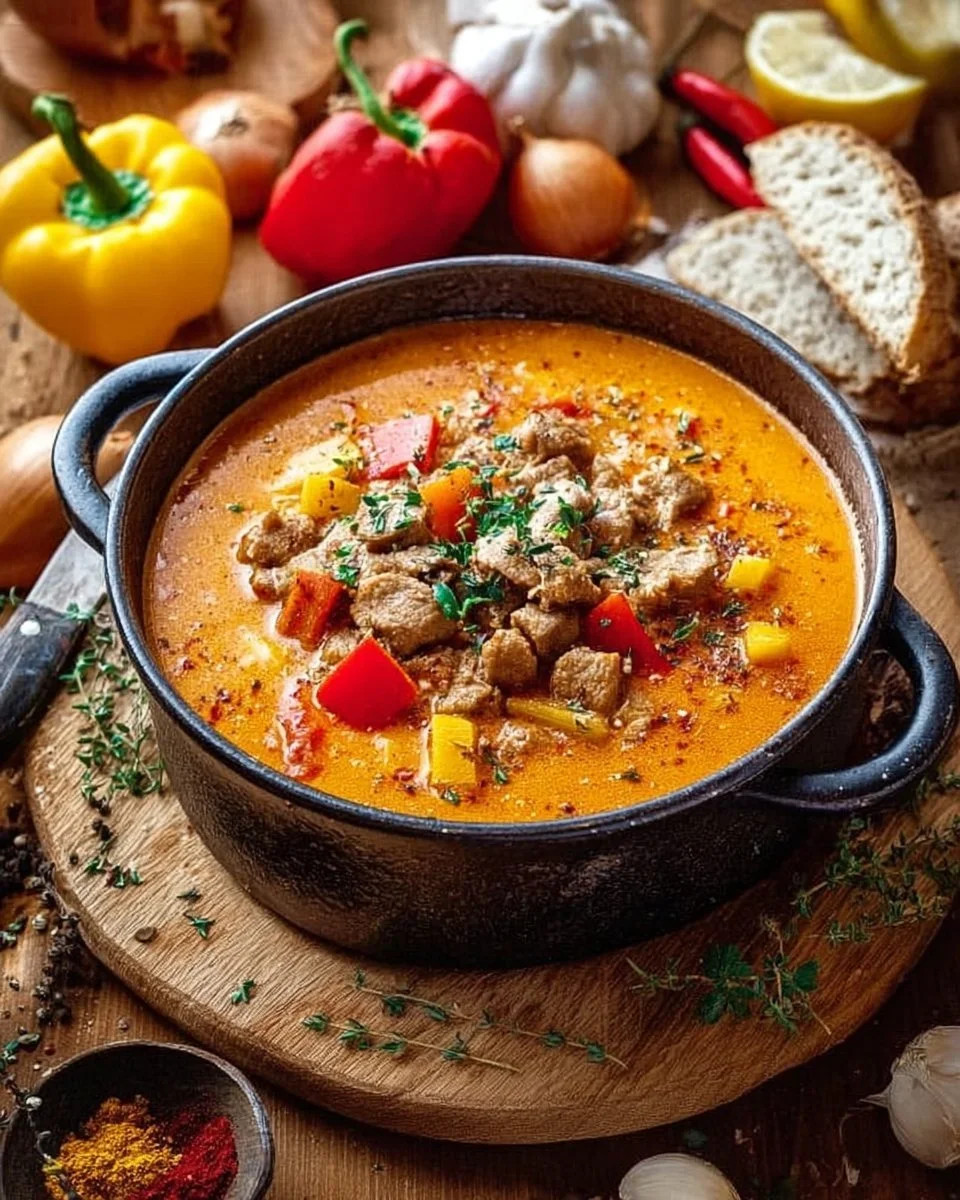 Deftige Suppe mit frischem Gemüse und herzhaften Zutaten