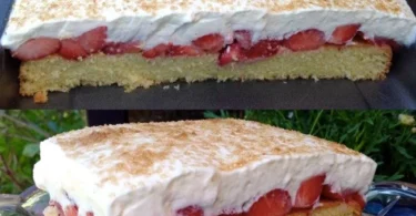 Fanta Erdbeerkuchen mit frischen Erdbeeren und sprudelnder Fanta