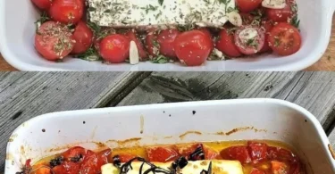 Feta im Ofen gebacken mit mediterranen Gewürzen und frischem Gemüse