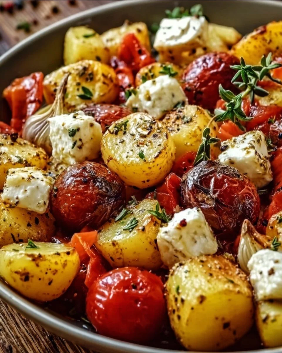 Feta Kartoffeln Ofengemüse mit frischem Gemüse und Feta-Käse gebacken im Ofen