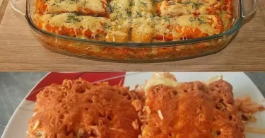 Fischstäbchen serviert mit Reis und Tomaten auf einem Teller