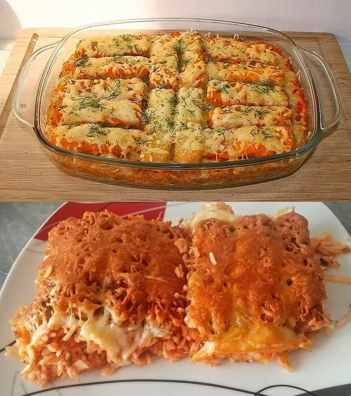 Fischstäbchen mit Reis und Tomaten