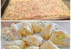 Leckere Flammkuchenrolle aus frischem Teig und herzhaften Belägen