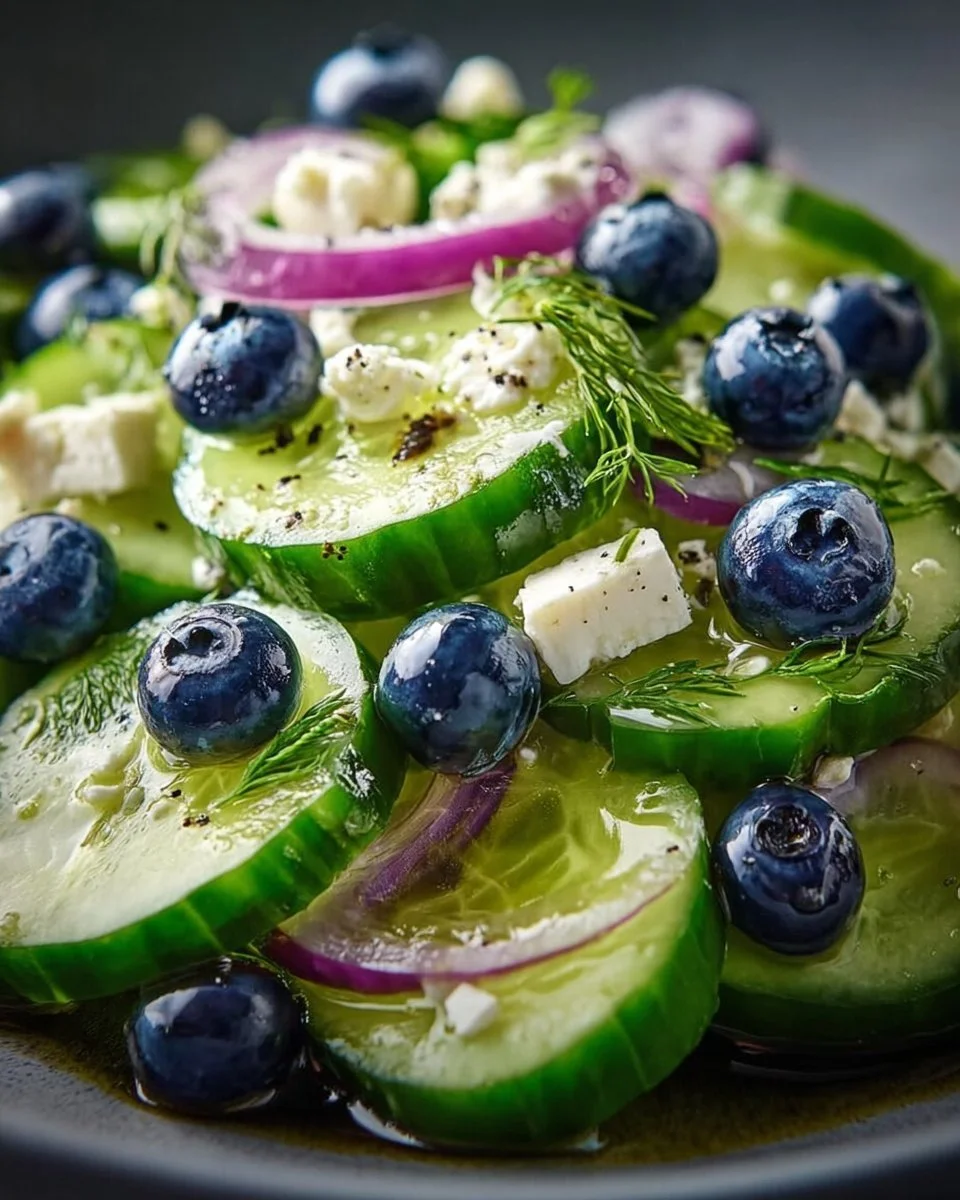 Frischer Gurken-Blaubeer-Salat mit Gurken und frischen Blaubeeren