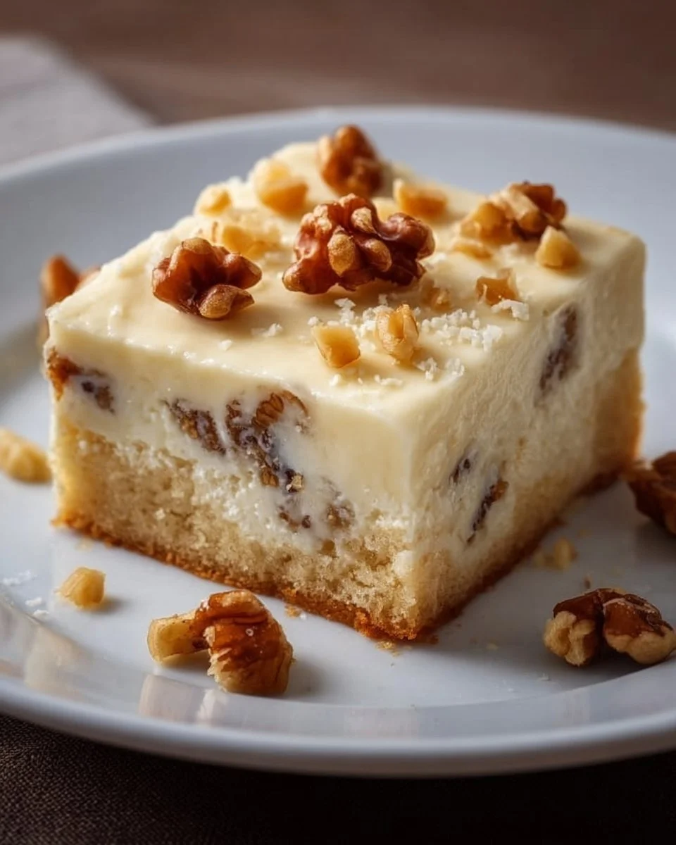 Friss dich dumm Kuchen mit Pudding und Walnüssen auf einem Teller