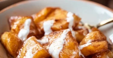 Gebackene Äpfel aus dem Air Fryer auf einem Teller serviert