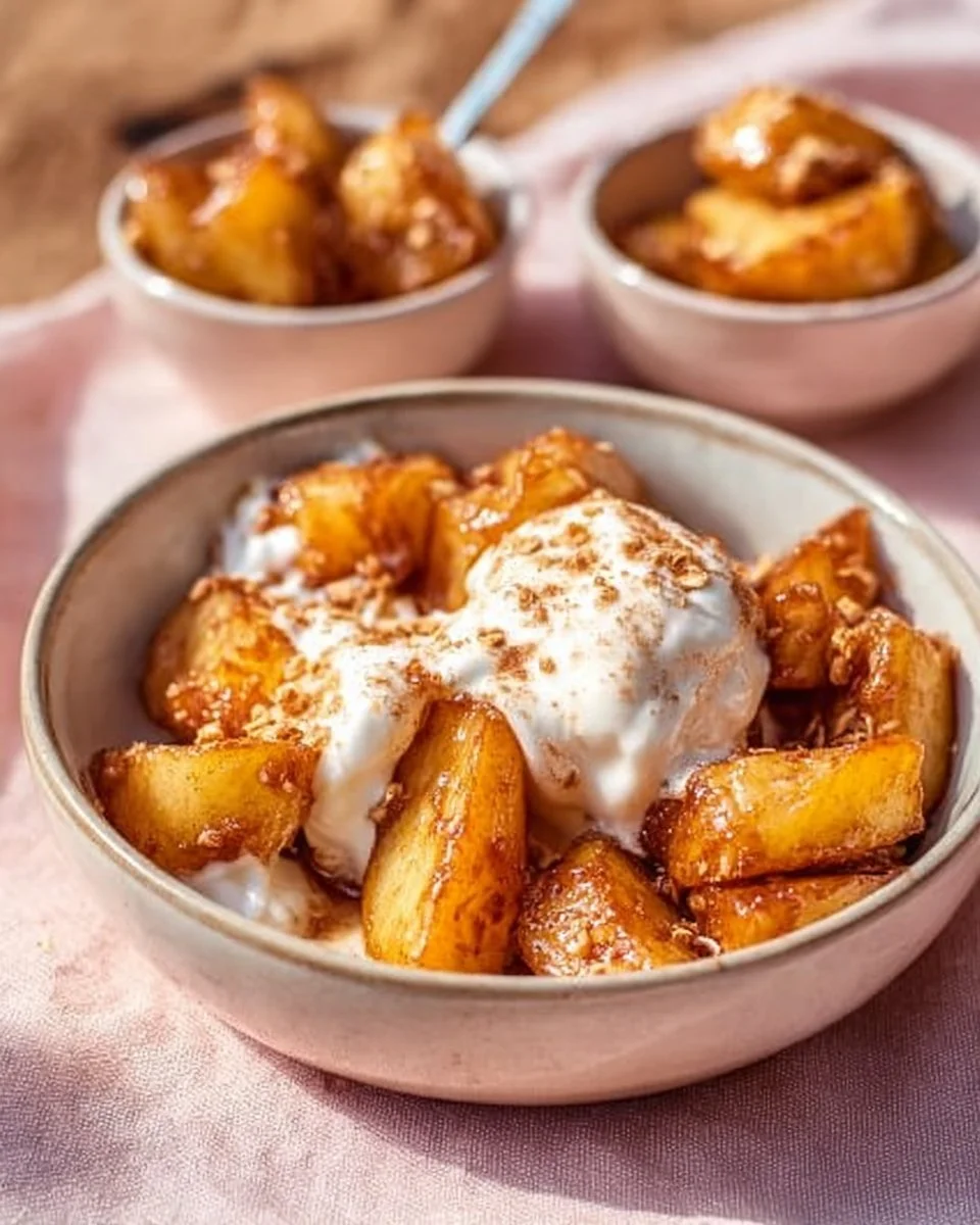 Gebackene Äpfel aus der Heißluftfritteuse mit Zimt und Nüssen dekoriert