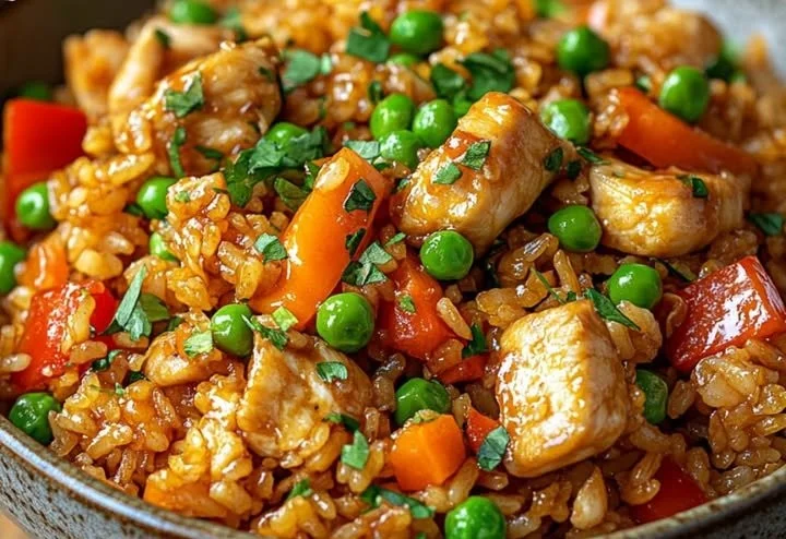 Gebratener Reis mit Gemüse und Hähnchen