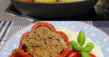 Leckere gefüllte Paprika mit einer Füllung aus Reis und Hackfleisch