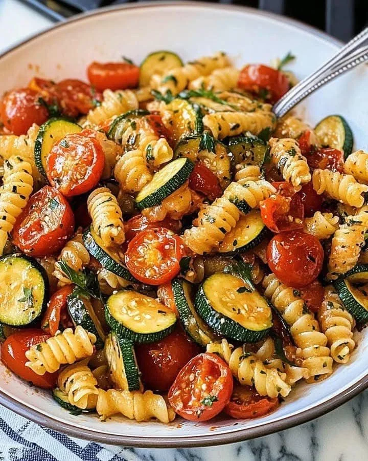 Gesunde Tomaten-Zucchini-Pasta, ein schmackhaftes, leichtes Rezept