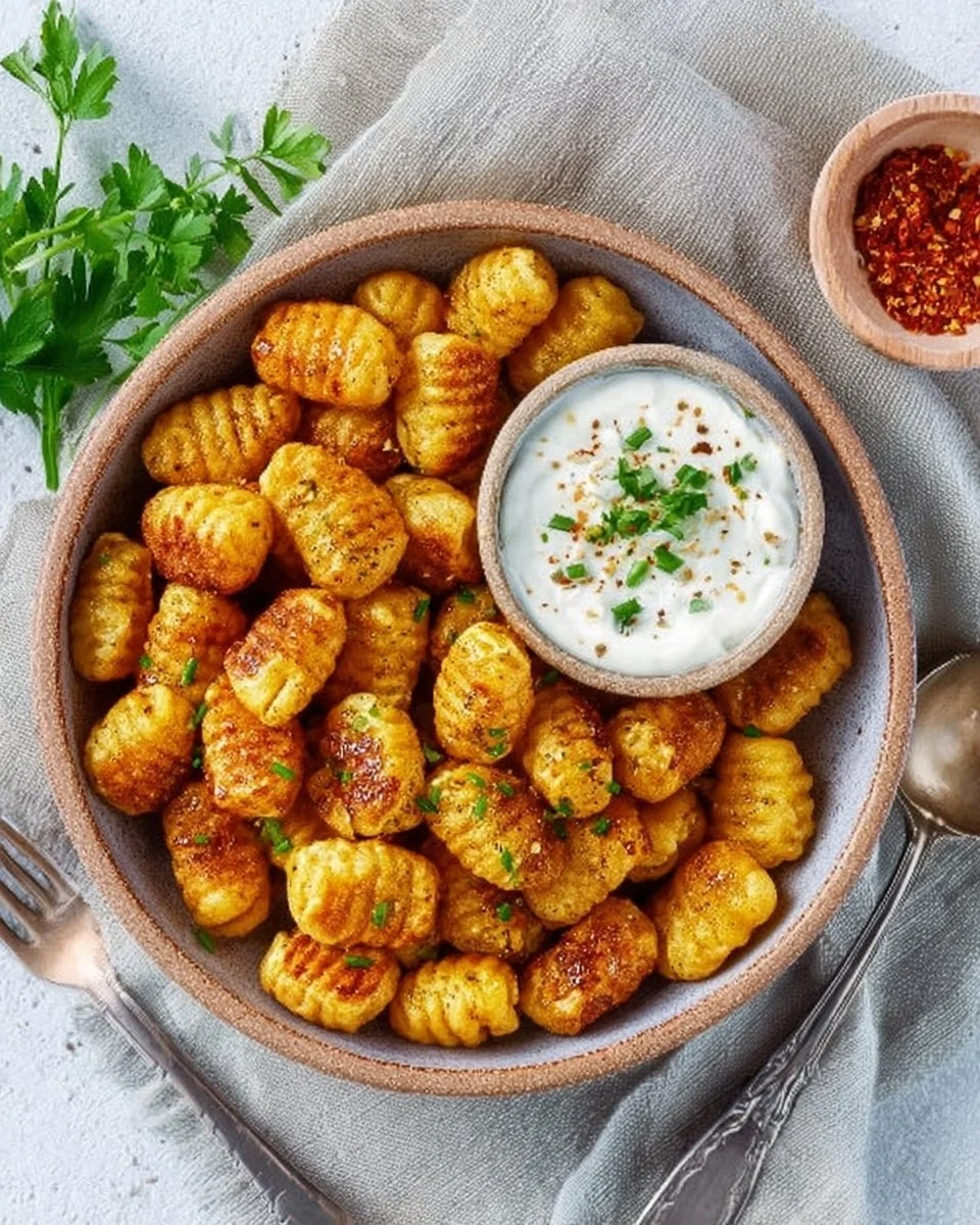 Gnocchi zubereitet in der Heißluftfritteuse, knusprig und goldbraun.