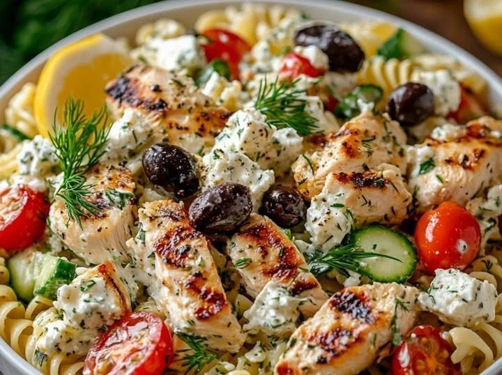 Griechischer Hähnchen-Tzatziki-Pasta-Salat