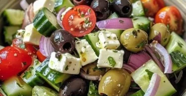 Traditioneller Griechischer Salat mit Tomaten, Gurken, Oliven und Feta-Käse