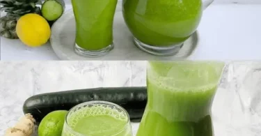 Grüner Smoothie in einem Glas mit frischen Zutaten wie Spinat und Banane