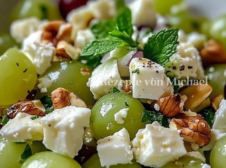 Grüner Trauben-Salat mit Feta und frischen Zutaten in einer Schüssel