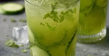 Gurkenlimonade mit Ingwer und Minze in einem Glas, erfrischend und gesund