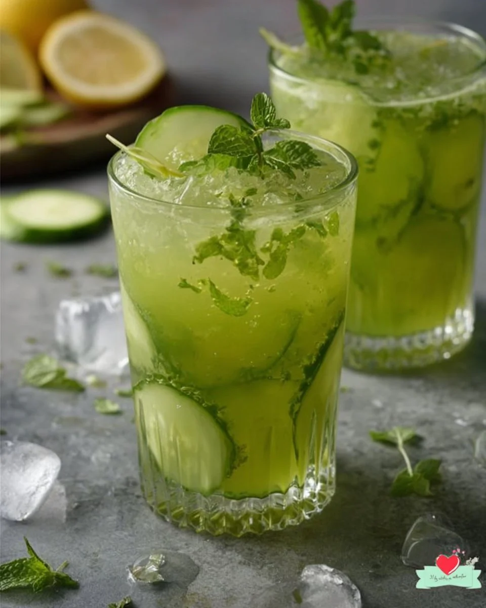 Gurkenlimonade mit Ingwer und Minze in einem Glas, erfrischend und gesund