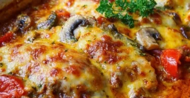 Hähnchen Auflauf im Backofen mit Gemüse und Käse überbacken