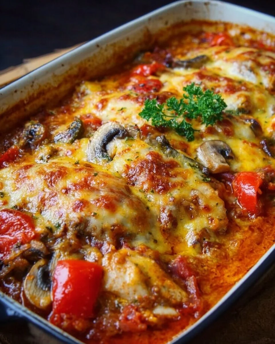 Hähnchen Auflauf im Backofen mit Gemüse und Käse überbacken