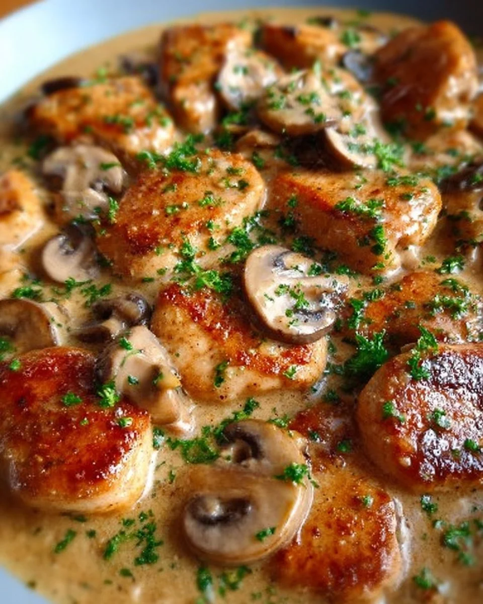 Leckere Hähnchen-Pilzpfanne mit frischen Zutaten zubereitet