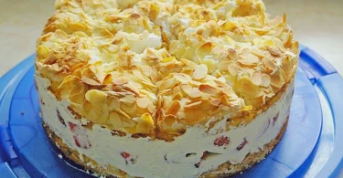 Himbeer-Baiser-Torte mit frischen Himbeeren und Baiser-Topping