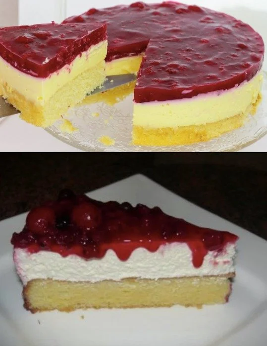 Leckerer Himbeer Schmand Kuchen auf einem Teller, perfekt für Desserts.