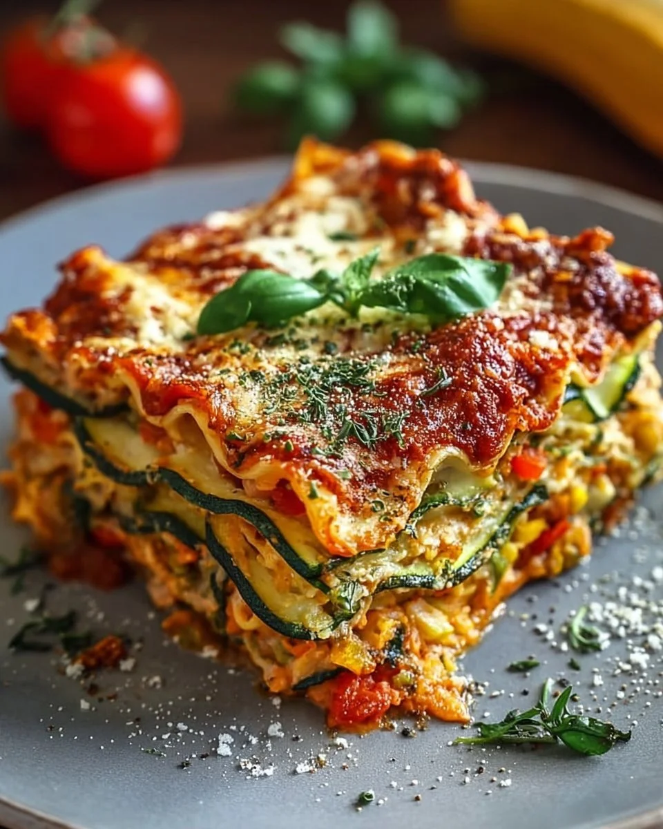 Hohe Protein-Gemüse-Lasagne mit frischem Gemüse und reichhaltigem Baum