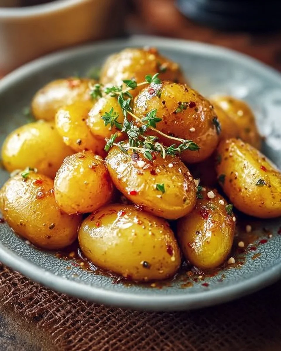 Schüssel mit Honig-Senf-Kartoffeln, frisch zubereitet für ein leckeres Gericht.