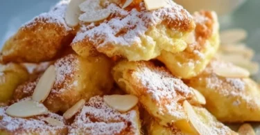 Traditioneller Kaiserschmarrn mit Puderzucker und Rosinen serviert