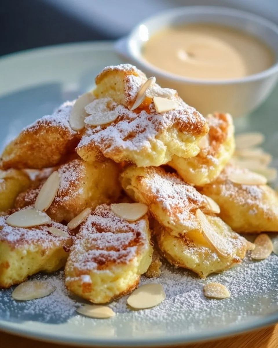 Traditioneller Kaiserschmarrn mit Puderzucker und Rosinen serviert