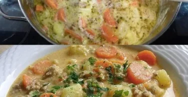 Kartoffel Hackfleischtopf mit Sauerrahm und Karotten