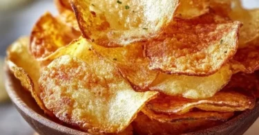 Knusprige Kartoffelchips aus der Heißluftfritteuse auf einem Teller