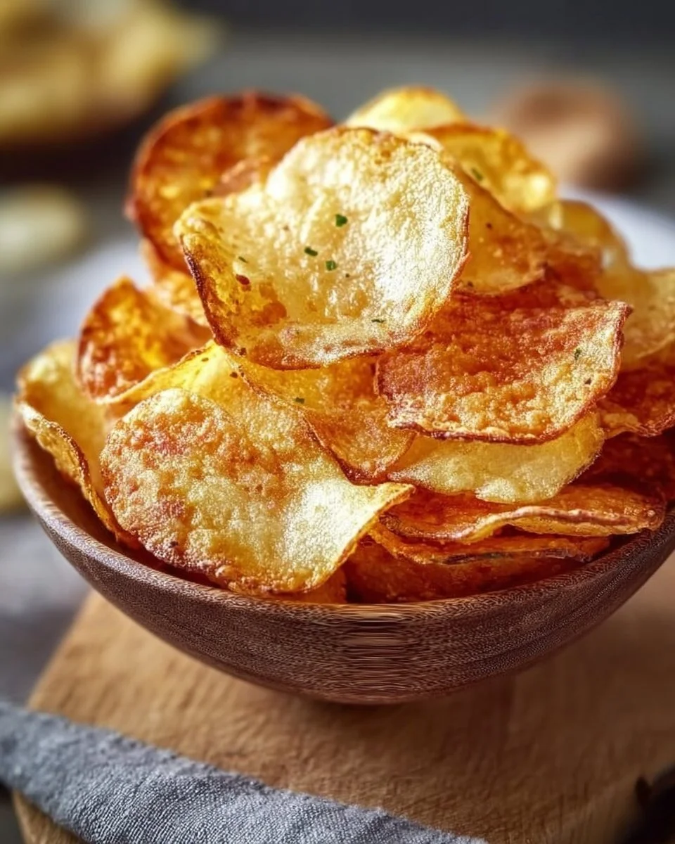 Knusprige Kartoffelchips aus der Heißluftfritteuse auf einem Teller