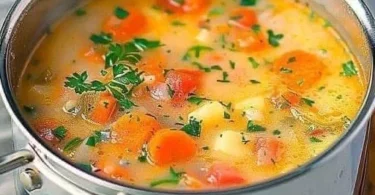 Schale mit leckerer, dampfender Kartoffelsuppe