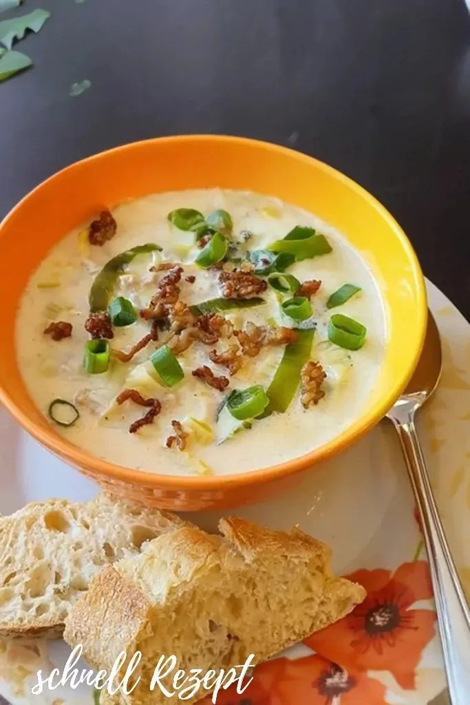 Käse-Lauch-Suppe mit Hackfleisch