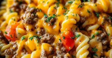 Delizioser Käseburger-Auflauf mit geschmolzenem Käse und saftigem Fleisch
