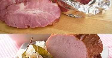 Kasseler Lendenbraten serviert mit Beilagen auf einem Teller