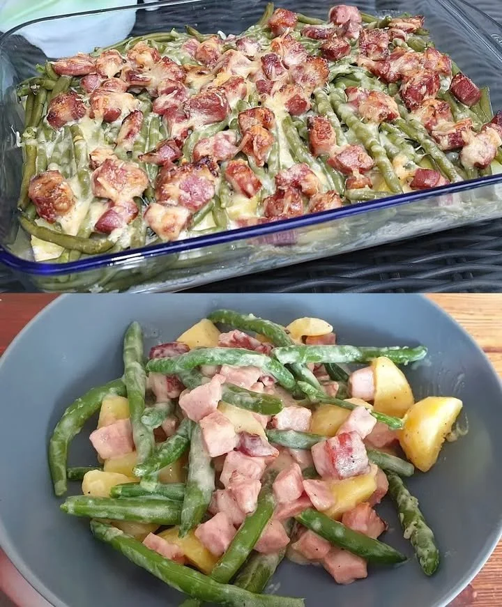 Kasseler mit Kartoffeln und grünen Bohnen