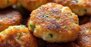 Knusprige Zucchini-Feta-Bällchen frisch aus dem Ofen serviert.