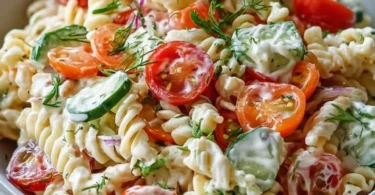 Leichter Nudelsalat mit Joghurt-Dressing in einer bunten Schüssel
