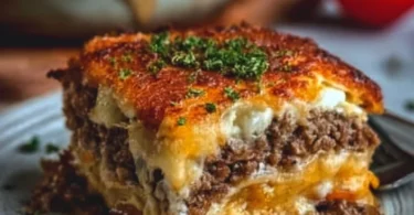 Leckeres Low Carb Cheeseburger Auflauf frisch aus dem Ofen