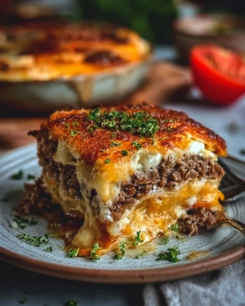 Leckeres Low Carb Cheeseburger Auflauf frisch aus dem Ofen
