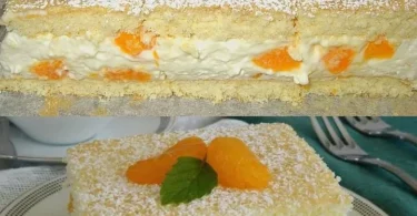 Mandarinen Quarkkuchen mit einer goldbraunen Kruste und frischer Mandarinen-Dekoration