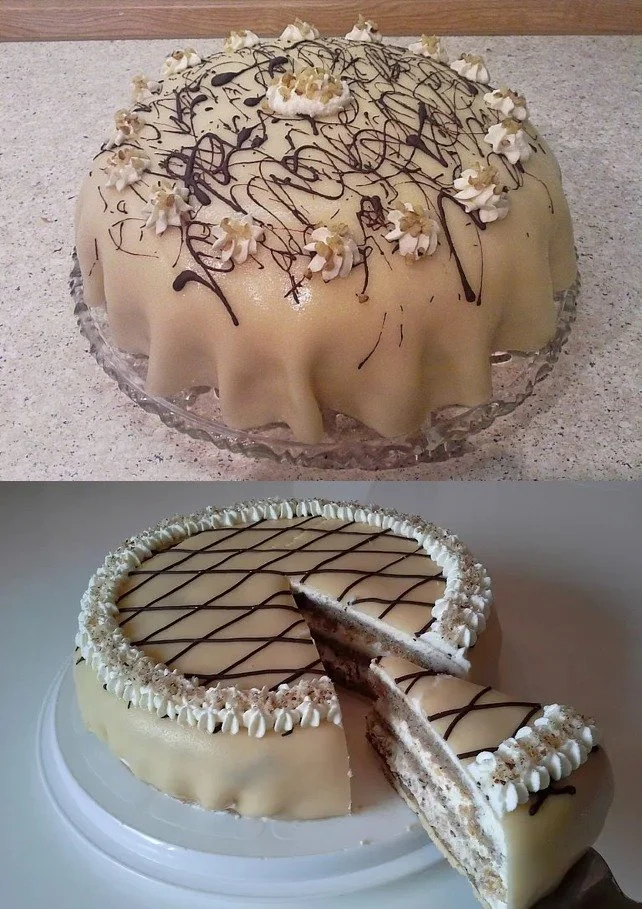 Marzipan-Walnuss-Kuchen mit zarter Marzipandecke und knusprigen Walnüssen